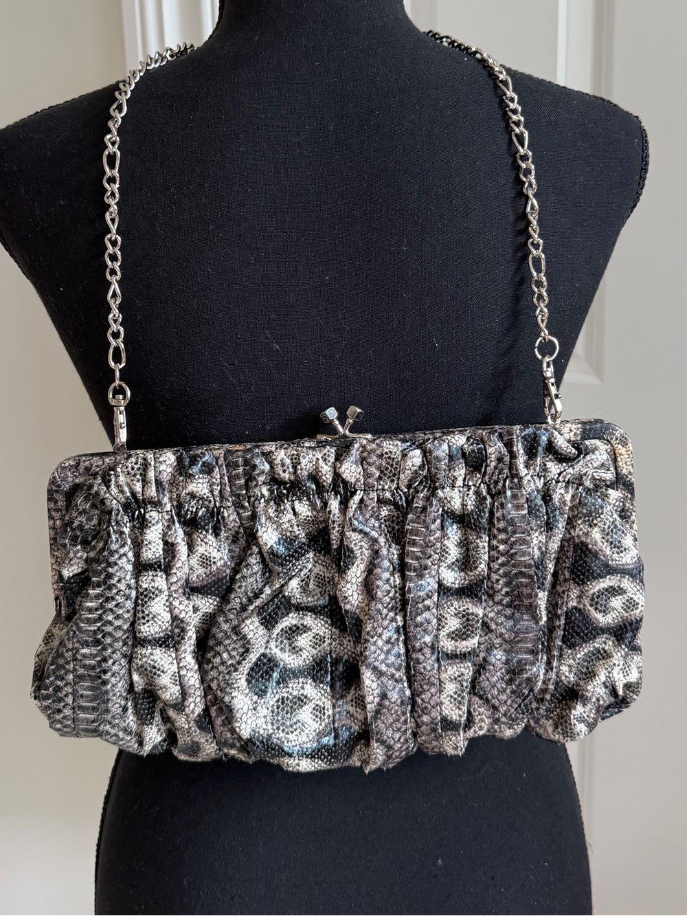 Squared by Sondra Roberts Ruched Snakeskin Evening Clutch - Black/Gray